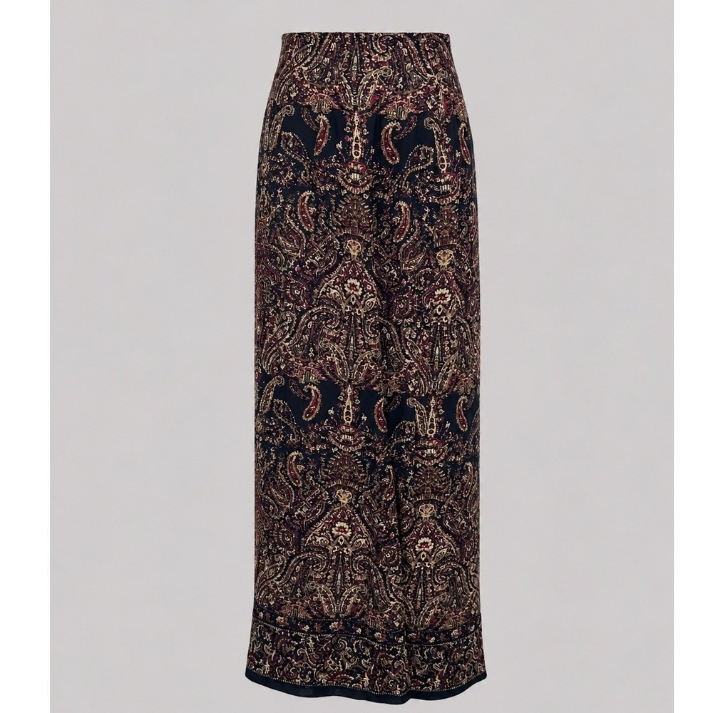 Vintage Y2K Charter Club Petite‎ 6P Paisley Wrap Maxi Skirt Rayon Boho Black